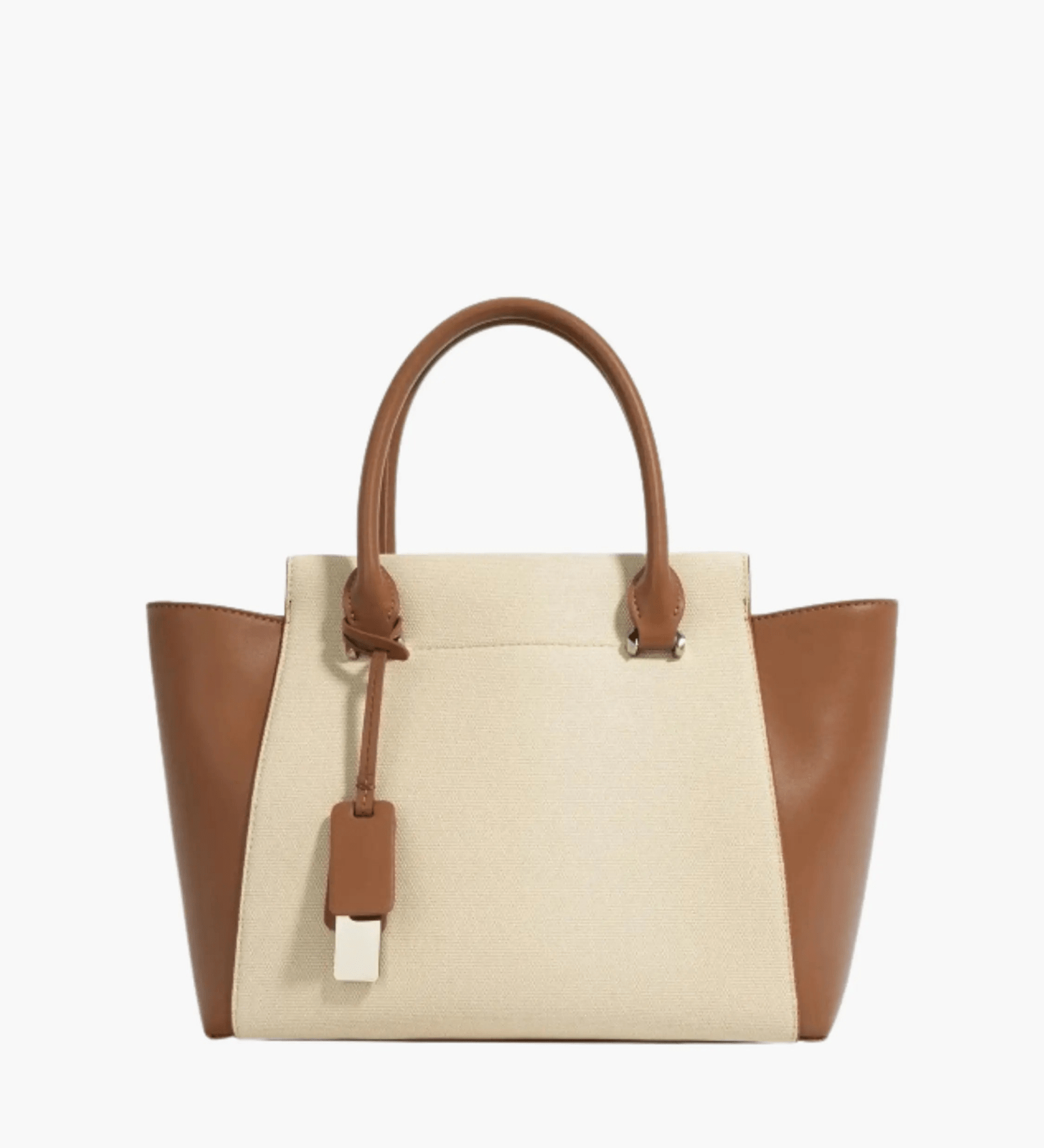 Beige Canvas Tote Bag with Genuine Leather – Women's Structured Handbag with Magnetic Closure - in Olive | Arvea Bags