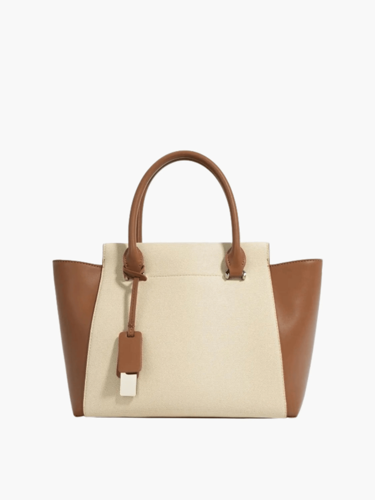 Beige Canvas Tote Bag with Genuine Leather – Women's Structured Handbag with Magnetic Closure - in Olive | Arvea Bags