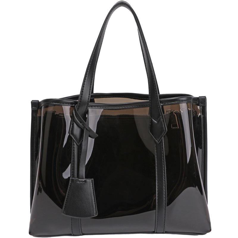 Bella | Black Patent Transparent Tote Bag – Modern & Trendy - in Black | Arvea Bags