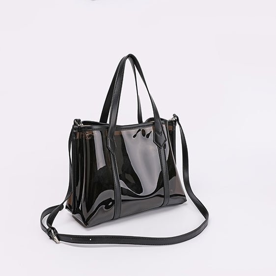Bella | Black Patent Transparent Tote Bag – Modern & Trendy - in Black | Arvea Bags