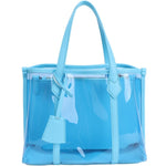 Bella | Black Patent Transparent Tote Bag – Modern & Trendy - in Blue | Arvea Bags
