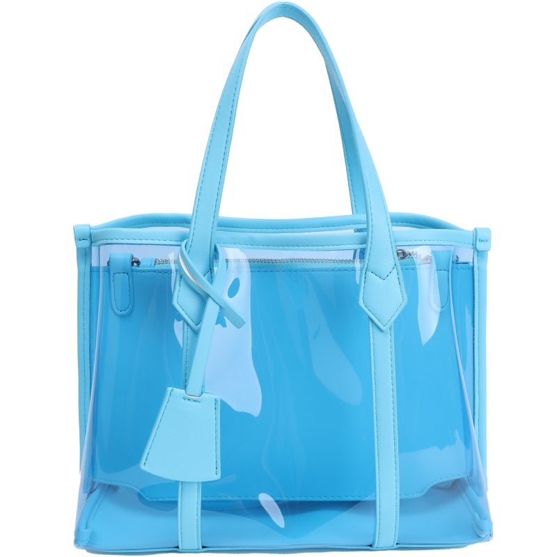 Bella | Black Patent Transparent Tote Bag – Modern & Trendy - in Blue | Arvea Bags