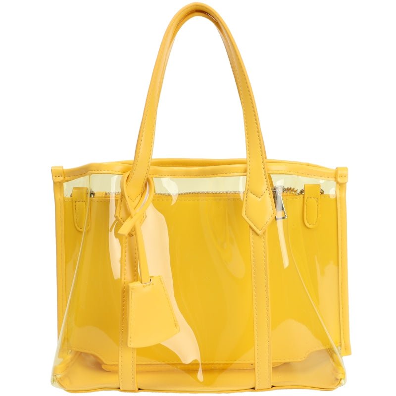 Bella | Black Patent Transparent Tote Bag – Modern & Trendy - in Yellow | Arvea Bags