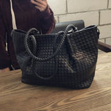 Belle | Black Woven Leather Tote Bag – Chic & Spacious - in Black | Arvea Bags