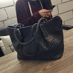 Belle | Black Woven Leather Tote Bag – Chic & Spacious - in Black | Arvea Bags