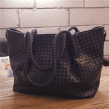 Belle | Black Woven Leather Tote Bag – Chic & Spacious - in Black | Arvea Bags