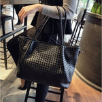 Belle | Black Woven Leather Tote Bag – Chic & Spacious - in Black | Arvea Bags