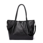 Belle | Black Woven Leather Tote Bag – Chic & Spacious - in Black | Arvea Bags