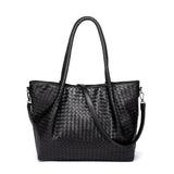 Belle | Black Woven Leather Tote Bag – Chic & Spacious - in Black | Arvea Bags