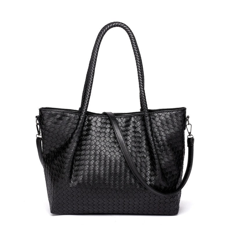 Belle | Black Woven Leather Tote Bag – Chic & Spacious - in Black | Arvea Bags