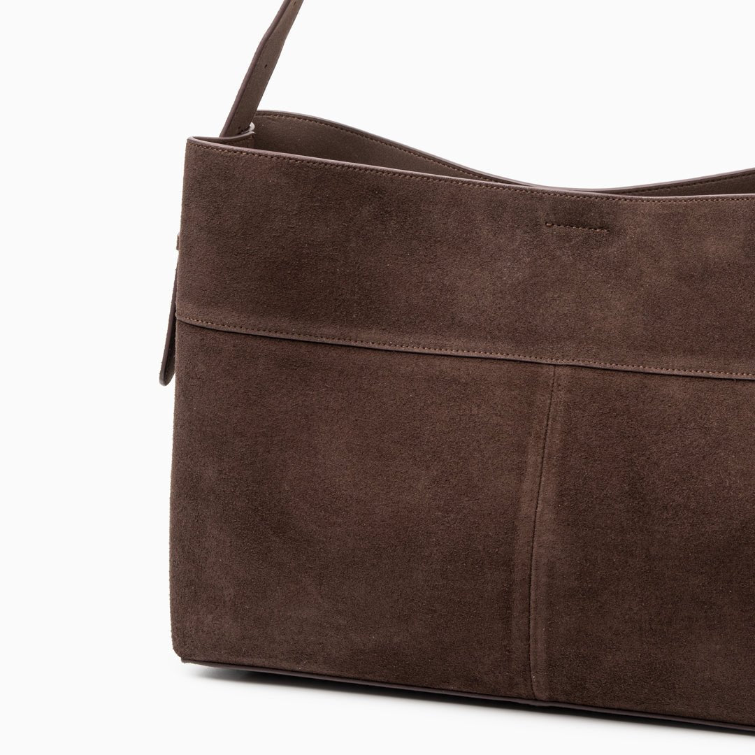 Belle Minimalist Suede Shoulder Tote – Large Everyday Bag - in Dark Brown | Arvea Bags