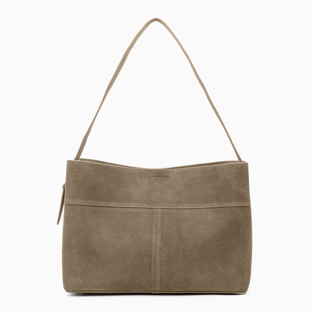 Belle Minimalist Suede Shoulder Tote – Large Everyday Bag - in Grey | Arvea Bags