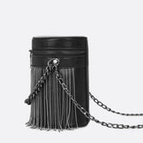Black Cylinder PU Leather Fringe Bag – Edgy, Glam & Statement - Making - in Black | Arvea Bags