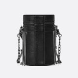 Black Cylinder PU Leather Fringe Bag – Edgy, Glam & Statement - Making - in Black | Arvea Bags