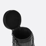 Black Cylinder PU Leather Fringe Bag – Edgy, Glam & Statement - Making - in Black | Arvea Bags