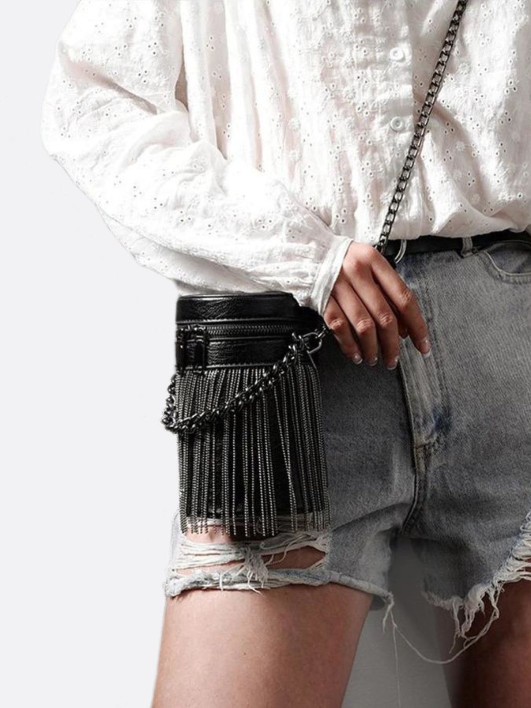 Black Cylinder PU Leather Fringe Bag – Edgy, Glam & Statement - Making - in Black | Arvea Bags