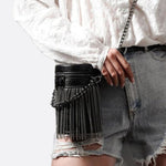 Black Cylinder PU Leather Fringe Bag – Edgy, Glam & Statement - Making - in Black | Arvea Bags