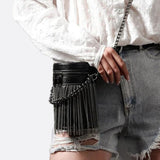 Black Cylinder PU Leather Fringe Bag – Edgy, Glam & Statement - Making - in Black | Arvea Bags