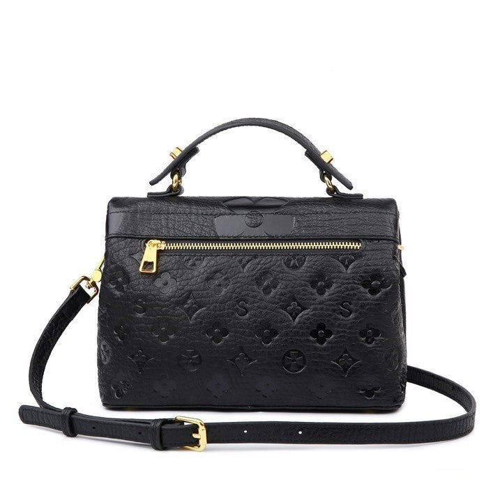 Black Embossed Pattern Top Handle Bag - Unique & Chic - in Black | Arvea Bags