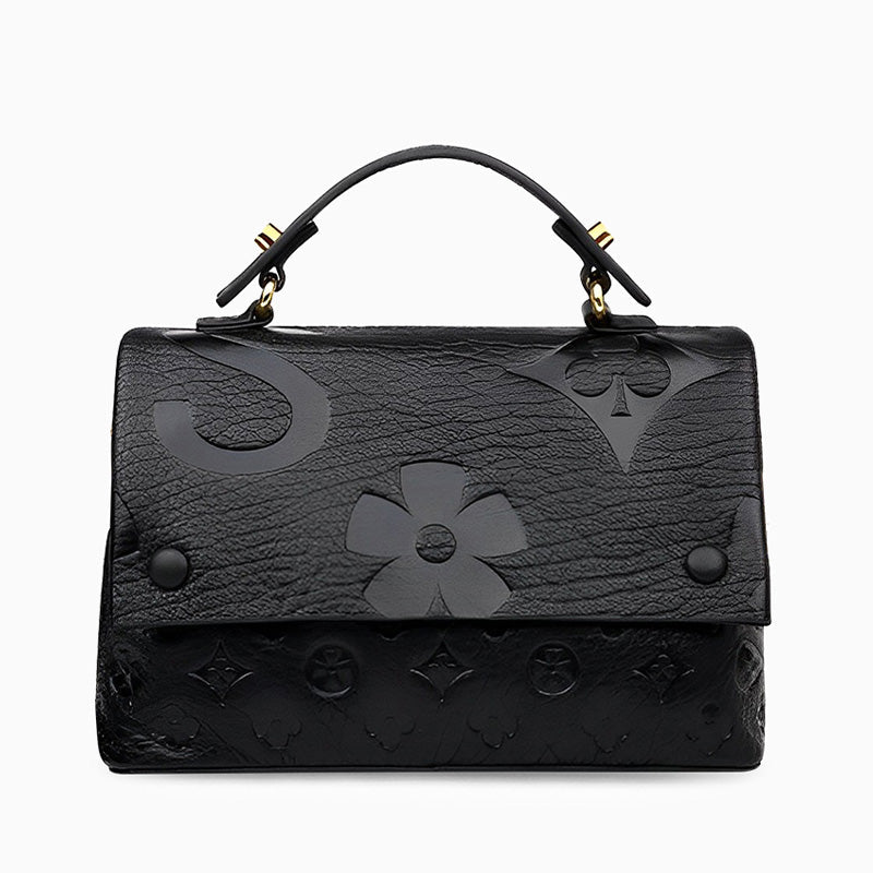 Black Embossed Pattern Top Handle Bag - Unique & Chic - in Black | Arvea Bags