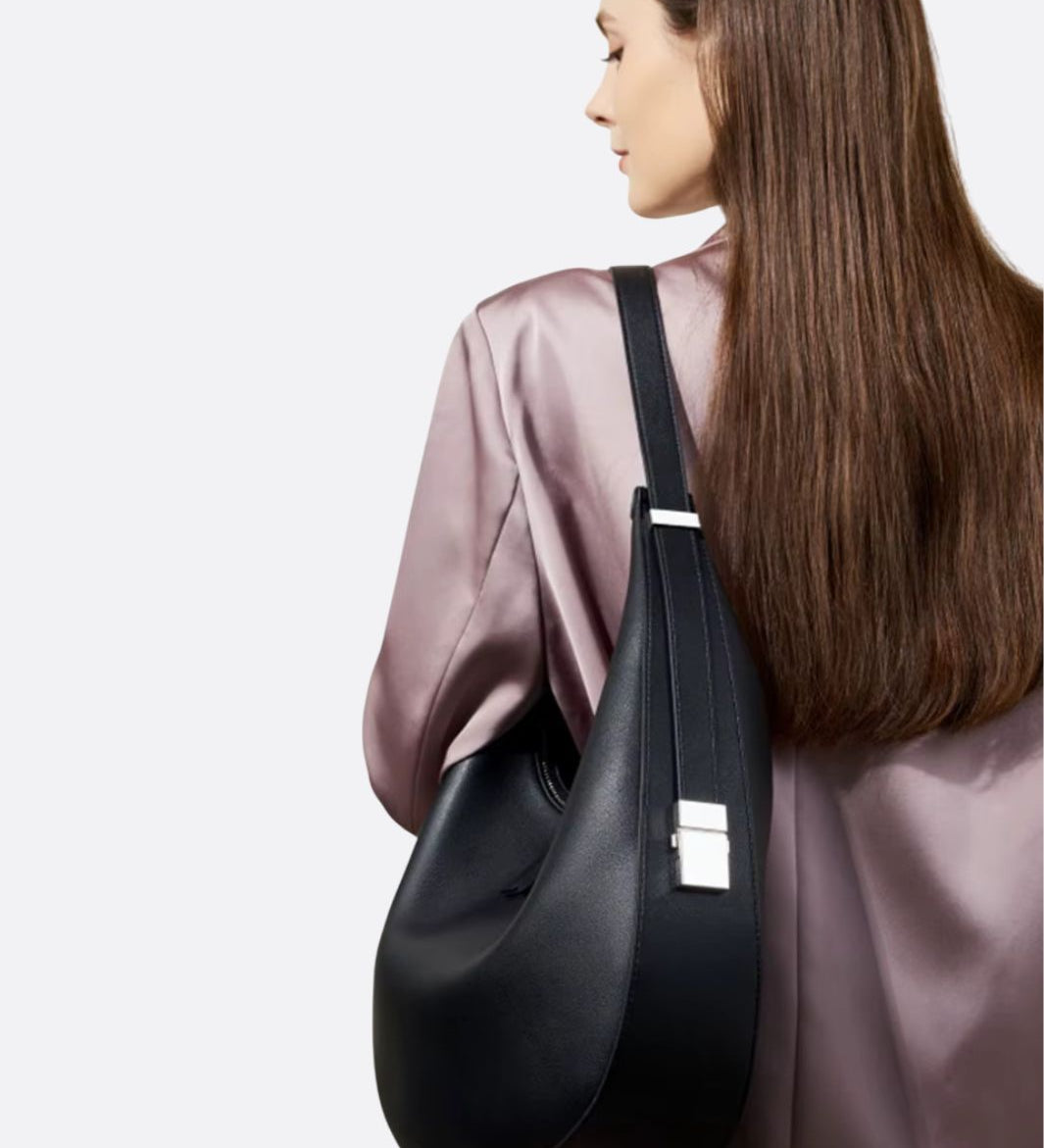 Black Leather Crescent Shoulder Bag – Minimalist Luxury Handbag - in Black | Arvea Bags