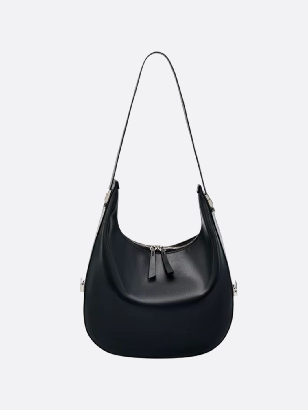 Black Leather Crescent Shoulder Bag – Minimalist Luxury Handbag - in Black | Arvea Bags
