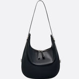 Black Leather Crescent Shoulder Bag – Minimalist Luxury Handbag - in Black | Arvea Bags
