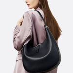 Black Leather Crescent Shoulder Bag – Minimalist Luxury Handbag - in Black | Arvea Bags