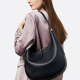 Black Leather Crescent Shoulder Bag – Minimalist Luxury Handbag - in Black | Arvea Bags