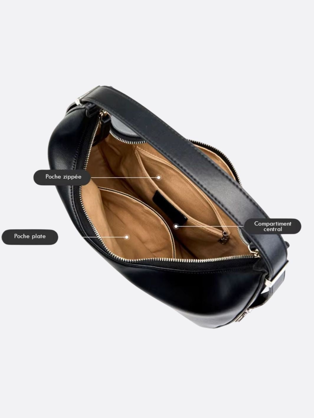 Black Leather Crescent Shoulder Bag – Minimalist Luxury Handbag - in Black | Arvea Bags