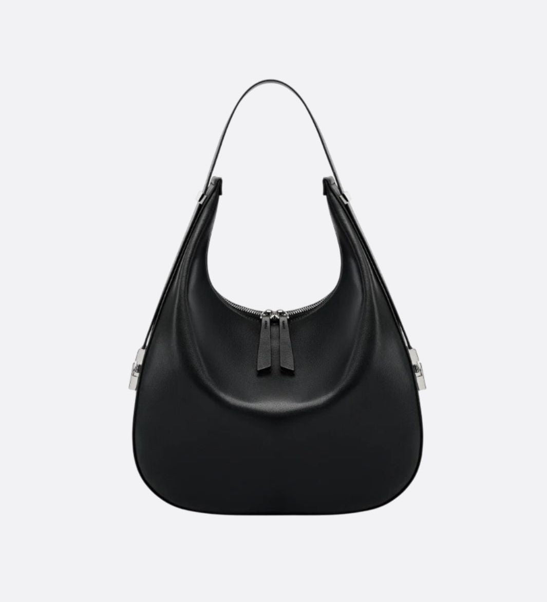 Black Leather Crescent Shoulder Bag – Minimalist Luxury Handbag - in Black | Arvea Bags