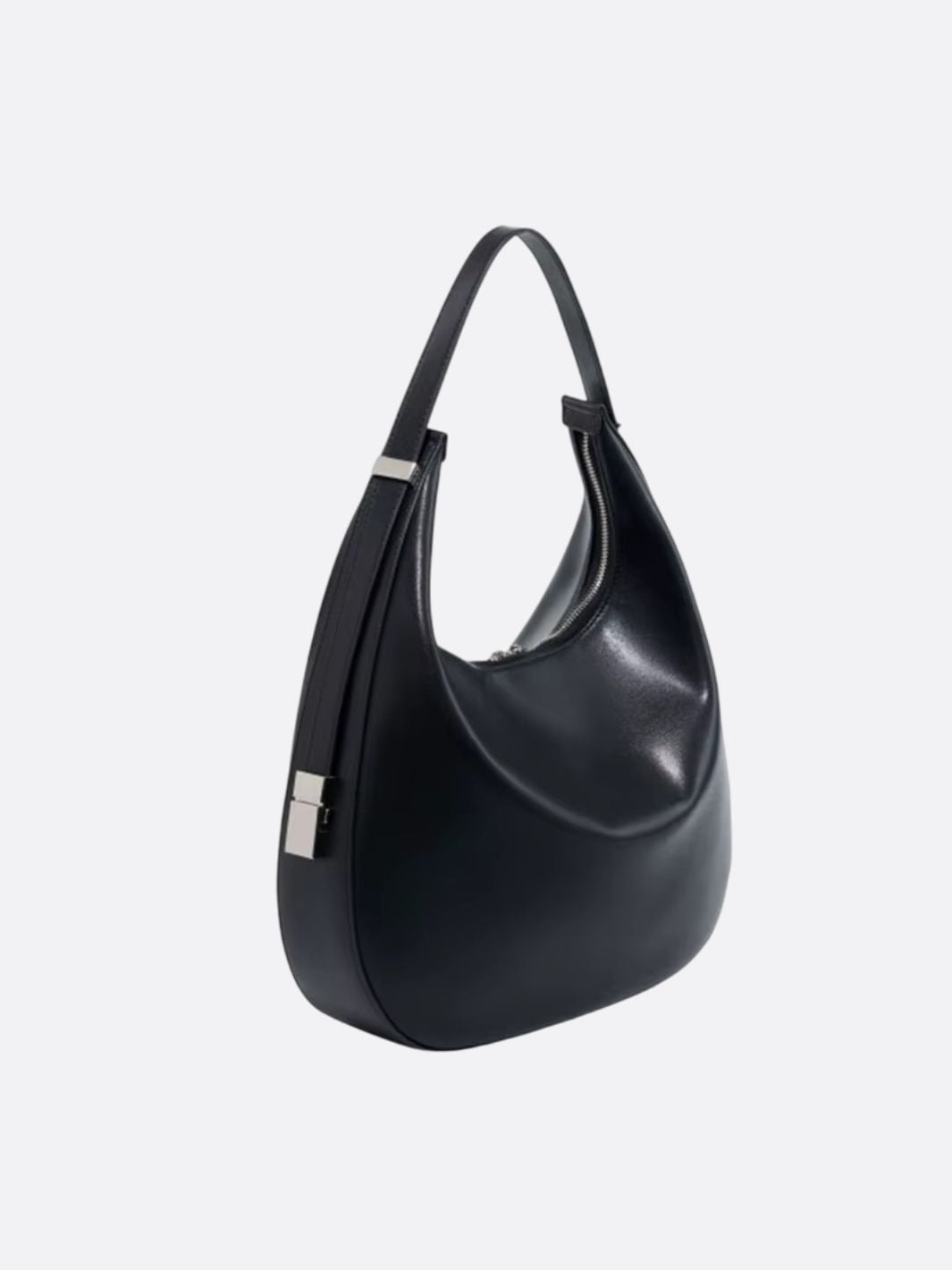 Black Leather Crescent Shoulder Bag – Minimalist Luxury Handbag - in Black | Arvea Bags
