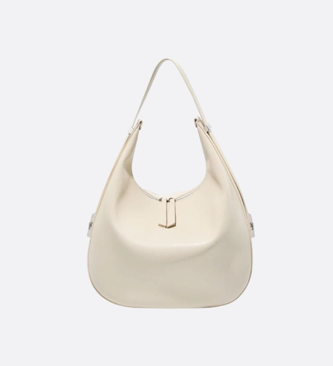 Black Leather Crescent Shoulder Bag – Minimalist Luxury Handbag - in Ivory | Arvea Bags