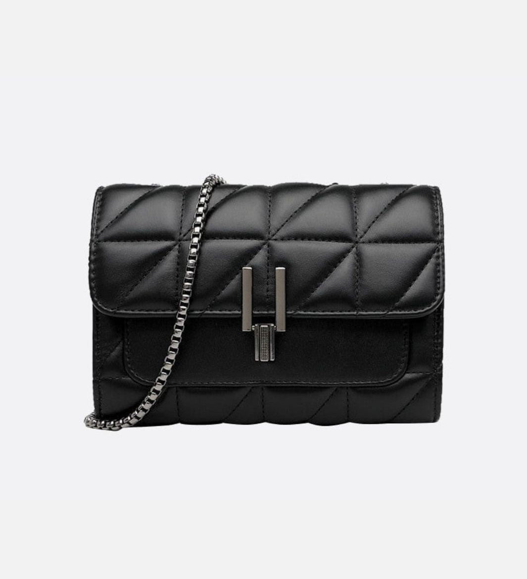 Black Quilted Leather Shoulder Bag – Chain Strap Evening Crossbody - in Black | Arvea Bags
