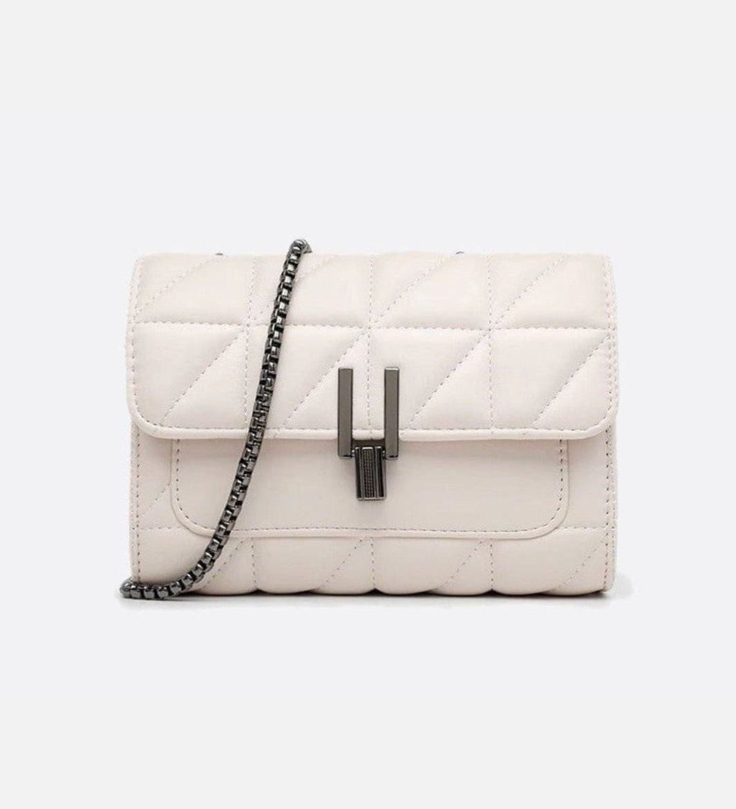 Black Quilted Leather Shoulder Bag – Chain Strap Evening Crossbody - in Light Beige | Arvea Bags