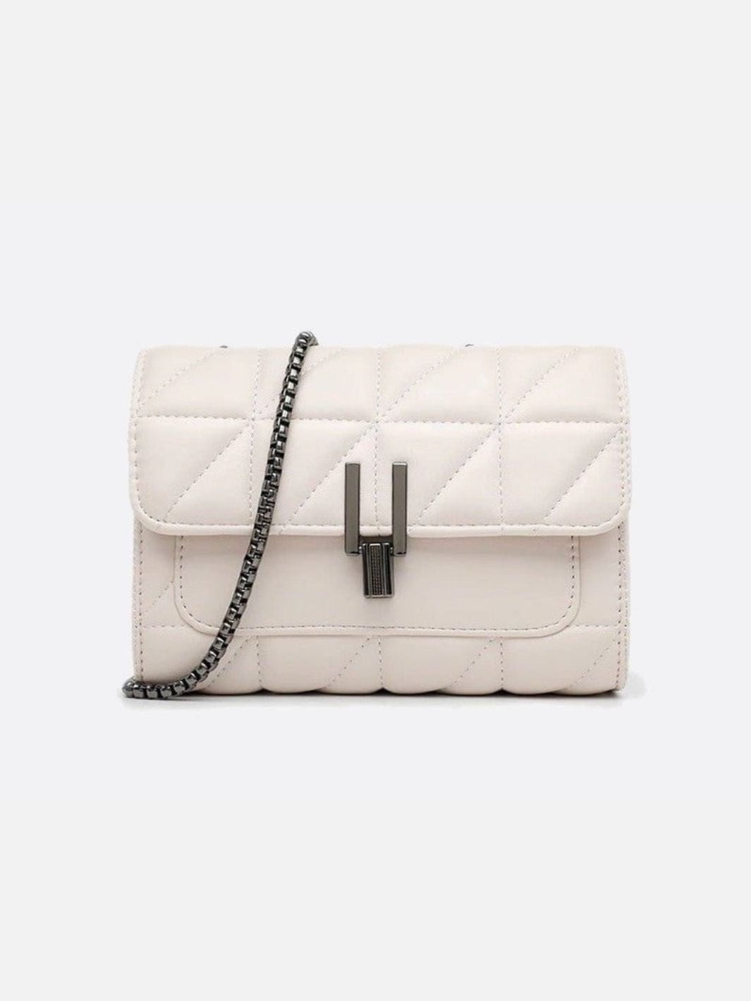 Black Quilted Leather Shoulder Bag – Chain Strap Evening Crossbody - in Light Beige | Arvea Bags