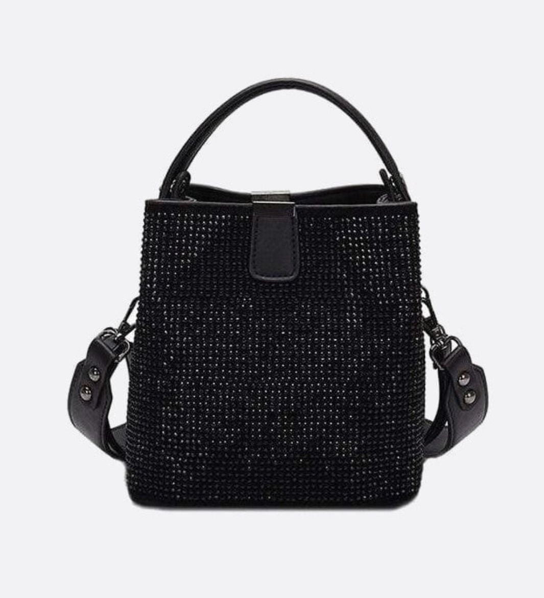 Black Rhinestone Bucket Bag – Sparkly Evening Shoulder Bag - in Black | Arvea Bags