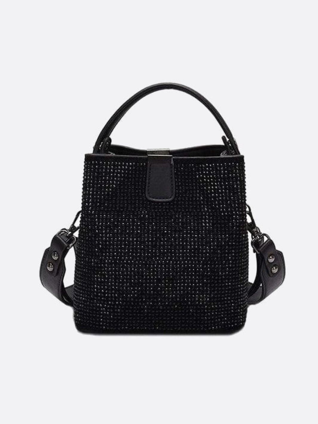 Black Rhinestone Bucket Bag – Sparkly Evening Shoulder Bag - in Black | Arvea Bags