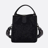 Black Rhinestone Bucket Bag – Sparkly Evening Shoulder Bag - in Black | Arvea Bags