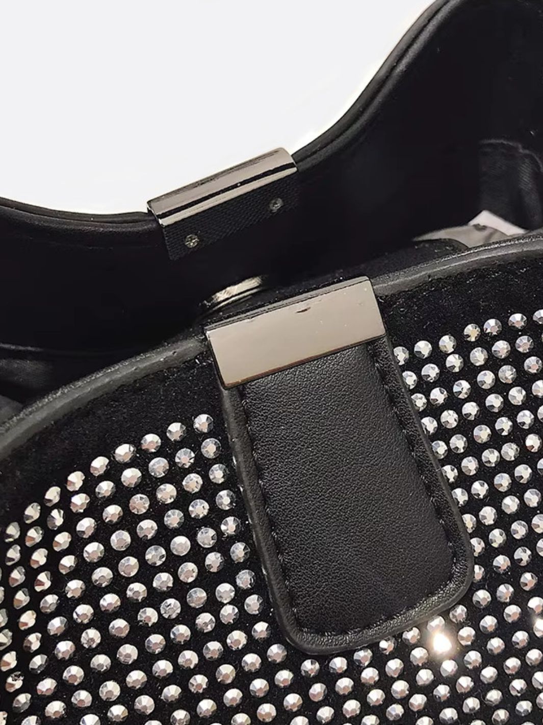 Black Rhinestone Bucket Bag – Sparkly Evening Shoulder Bag - in Light Beige | Arvea Bags