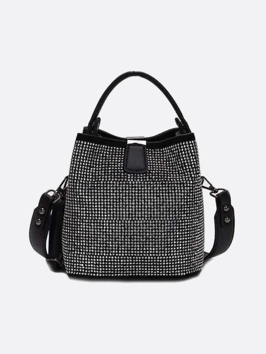 Black Rhinestone Bucket Bag – Sparkly Evening Shoulder Bag - in Light Beige | Arvea Bags