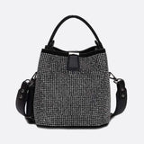 Black Rhinestone Bucket Bag – Sparkly Evening Shoulder Bag - in Light Beige | Arvea Bags