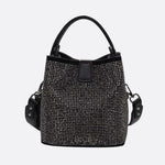 Black Rhinestone Bucket Bag – Sparkly Evening Shoulder Bag - in Silver | Arvea Bags