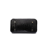 Black Structured Leather Handbag – Croc Pattern Top Handle Tote with Strap - in Black Crocodile | Arvea Bags