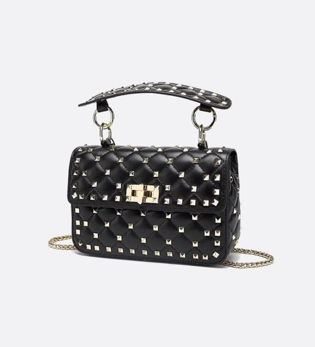 Black Studded Leather Handbag – Rock Chic Meets Luxury - in Black | Arvea Bags