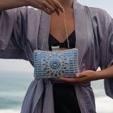 Blue Crystal Clutch – Luxury Rhinestone Mosaic Evening Bag - in Ocean Blue | Arvea Bags