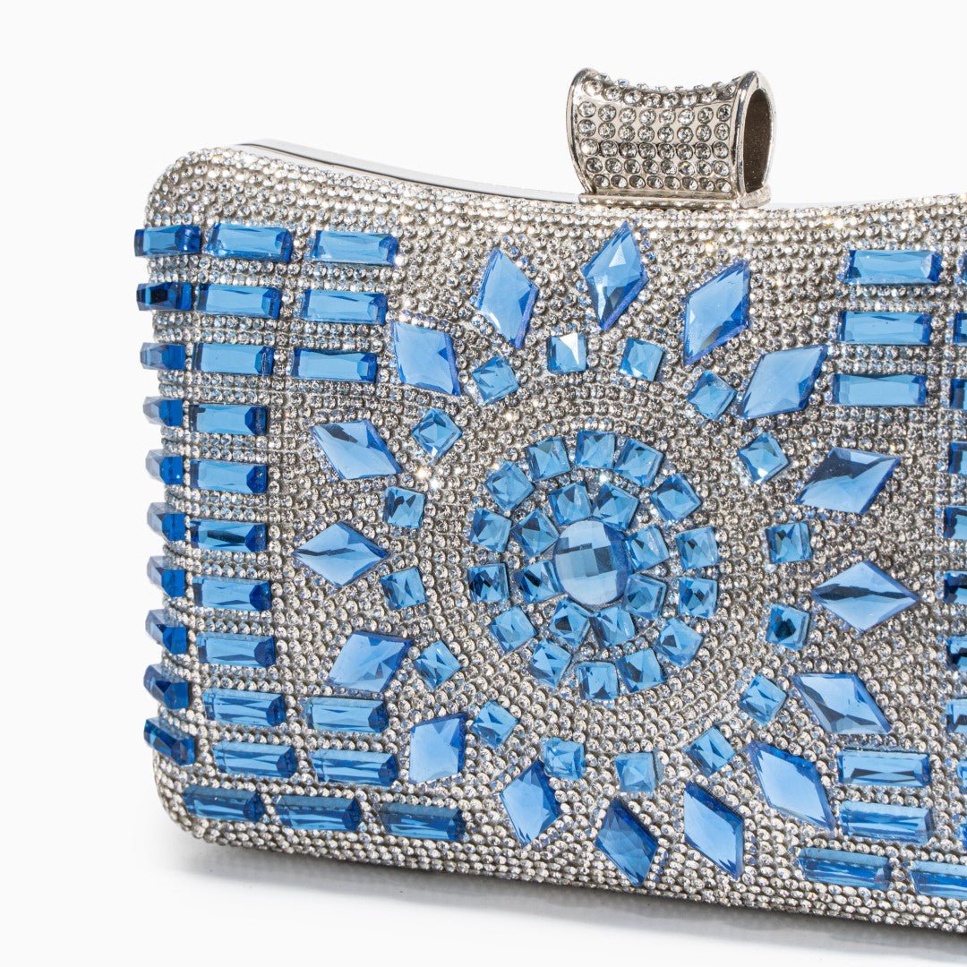 Blue Crystal Clutch – Luxury Rhinestone Mosaic Evening Bag - in Ocean Blue | Arvea Bags