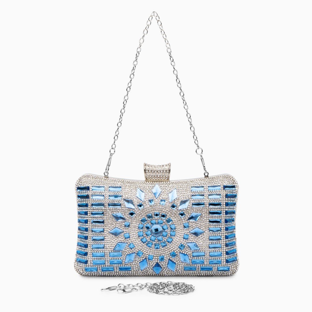 Blue Crystal Clutch – Luxury Rhinestone Mosaic Evening Bag - in Ocean Blue | Arvea Bags