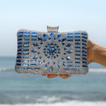 Blue Crystal Clutch – Luxury Rhinestone Mosaic Evening Bag - in Ocean Blue | Arvea Bags
