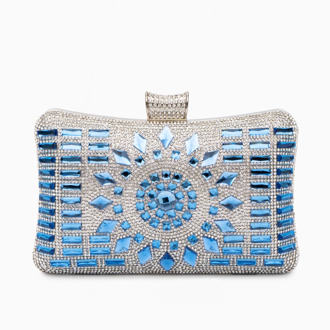 Blue Crystal Clutch – Luxury Rhinestone Mosaic Evening Bag - in Ocean Blue | Arvea Bags